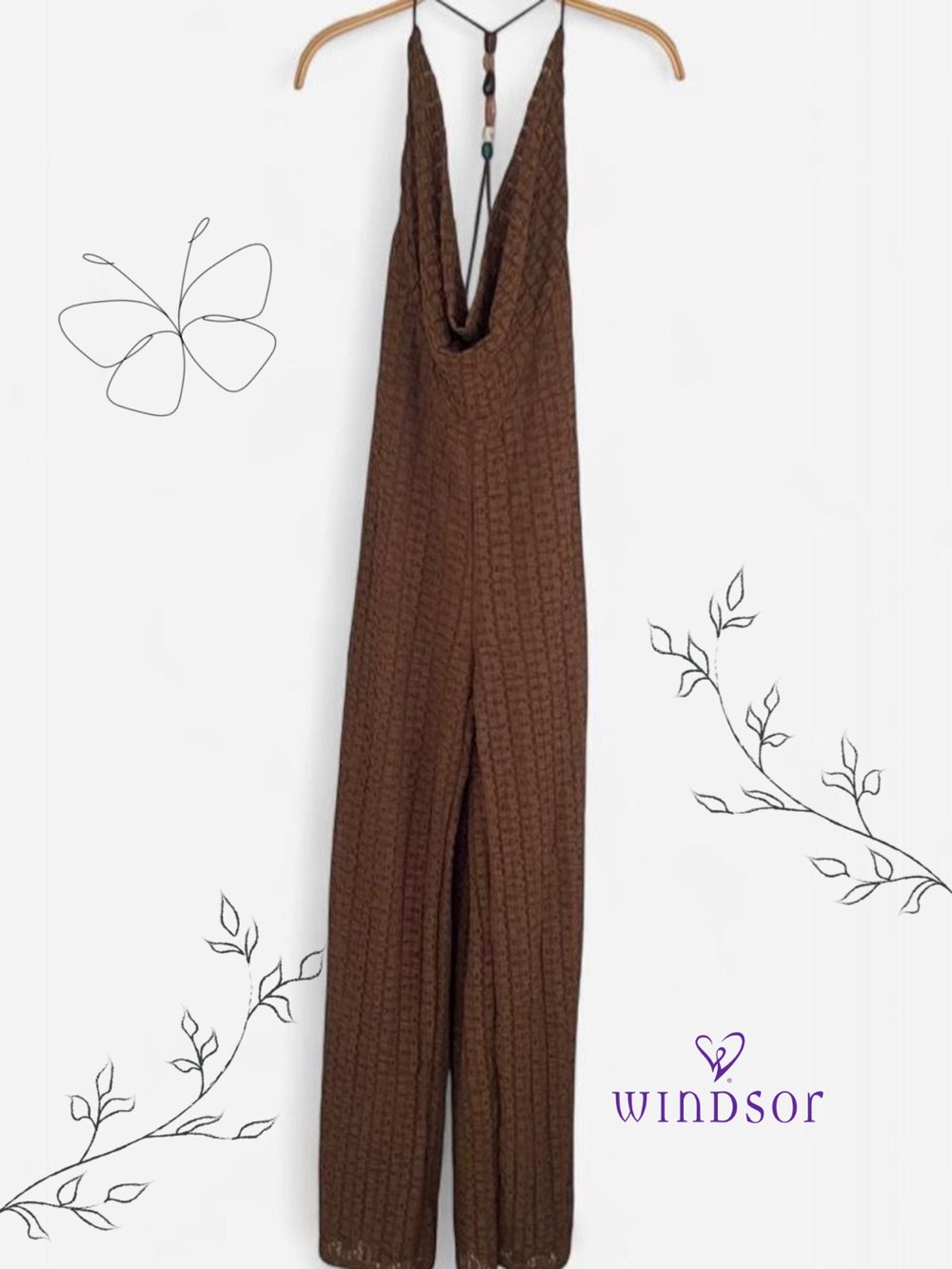 Windsor Brown Knit Halter Wide-Leg Jumpsuit